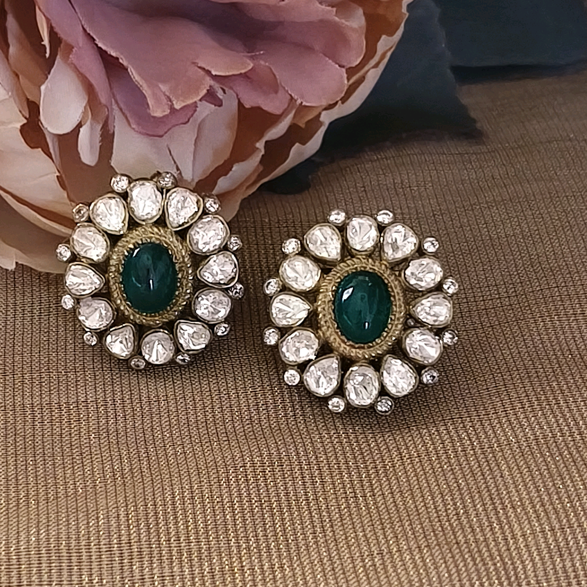 Nayaab Green Emerald Moissanite Studs